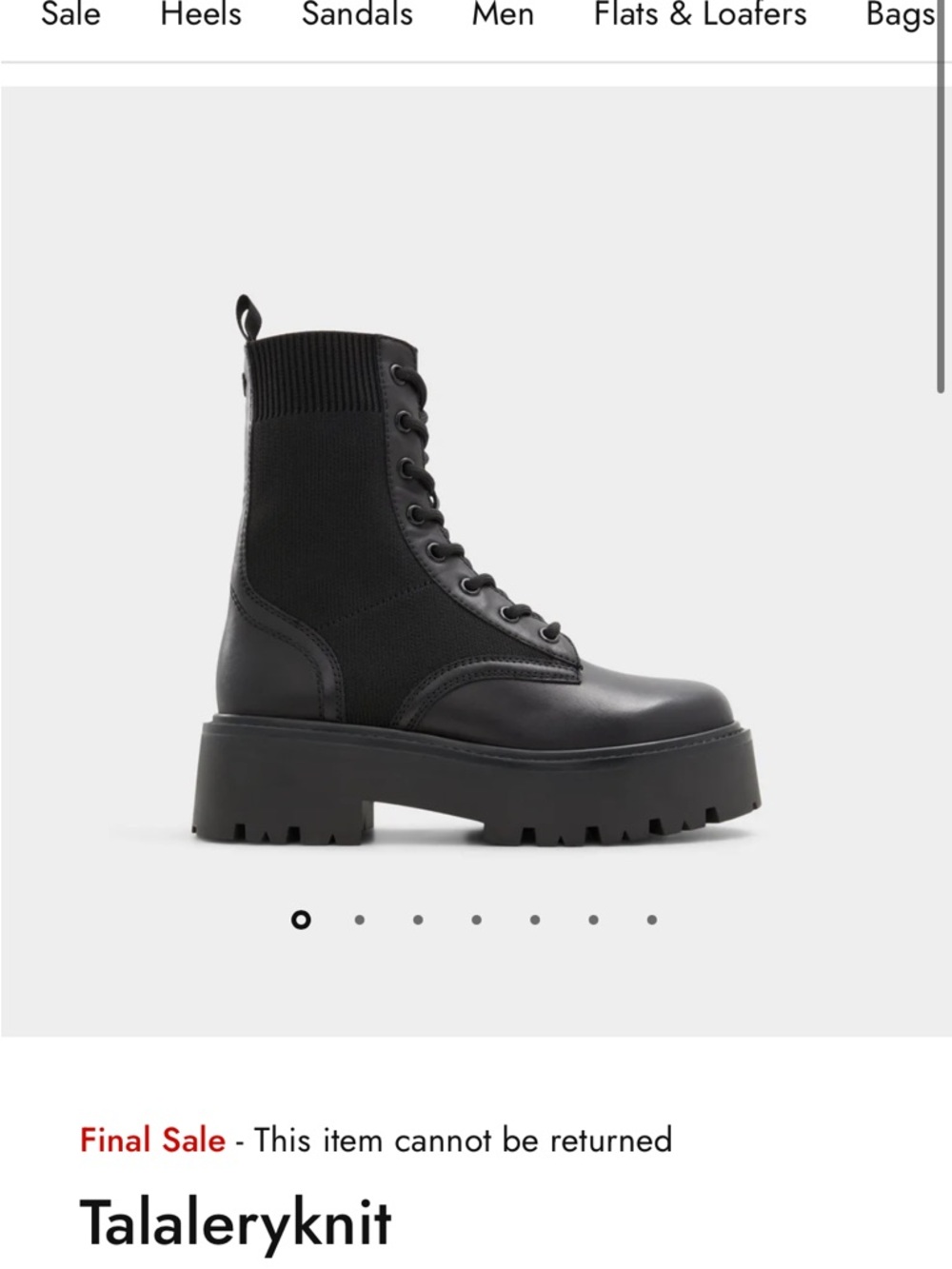 Aldo Black Lace-Up Platform Combat Boots - Picture 2 of 8